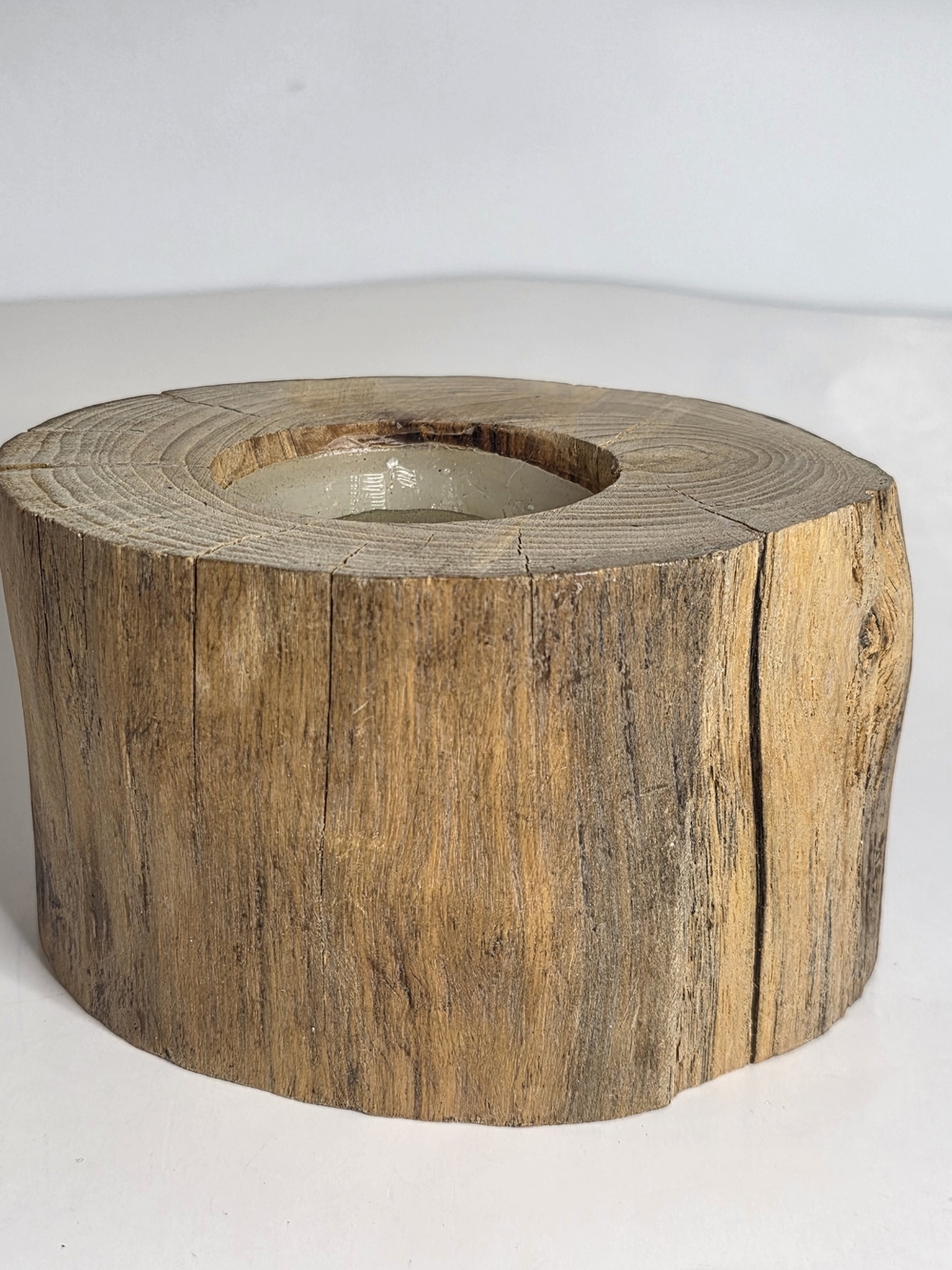 Pottery Barn Rustic Wood Candle  - Natural Brown log style New 5"Wx3" Tall